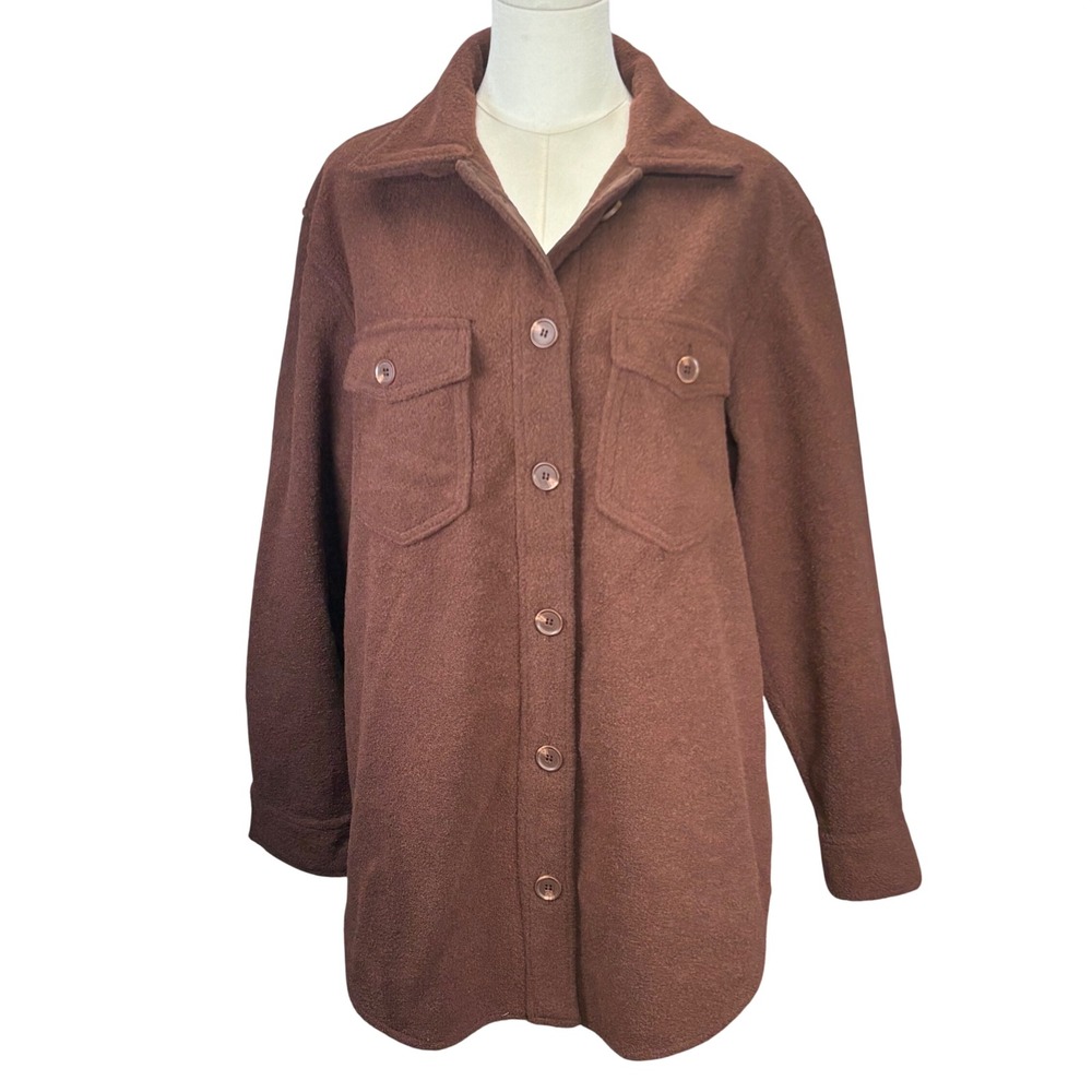 Joie Fleece Shacket Brown Button Up Oversized Cozy Outerwear Women Size M